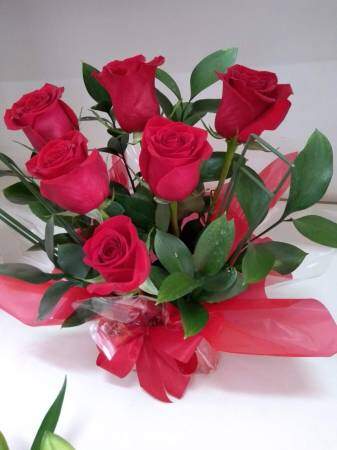 Arranjo com 06 Rosas Importadas Vermelhas Flores Naturais