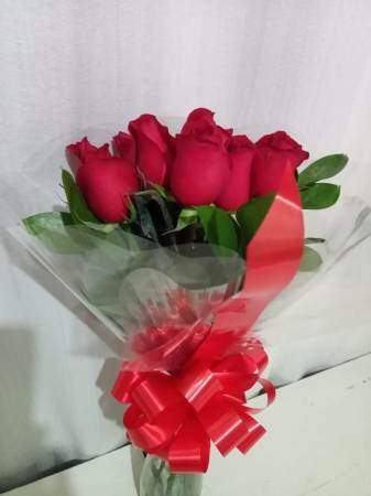Bouquet com 06 Rosas no Vaso de Vidro Vermelhas Flores Naturais