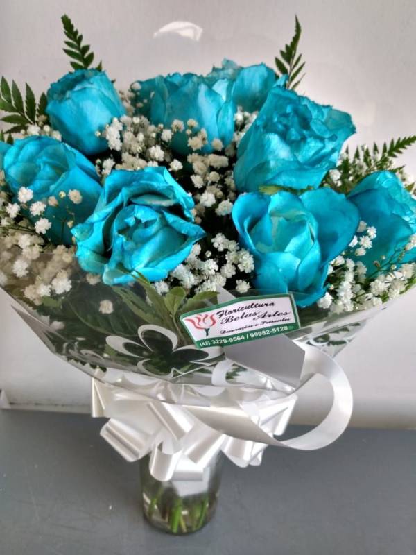 Floricultura Belas Artes | Bouquet Com 08 Rosas - Azuis